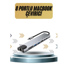 8 Portlu Macbook Çevirici Type C Hub  SD TF USB Çoğaltıcı Ethernet