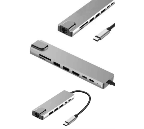 8 Portlu Macbook Çevirici Type C Hub  SD TF USB Çoğaltıcı Ethernet