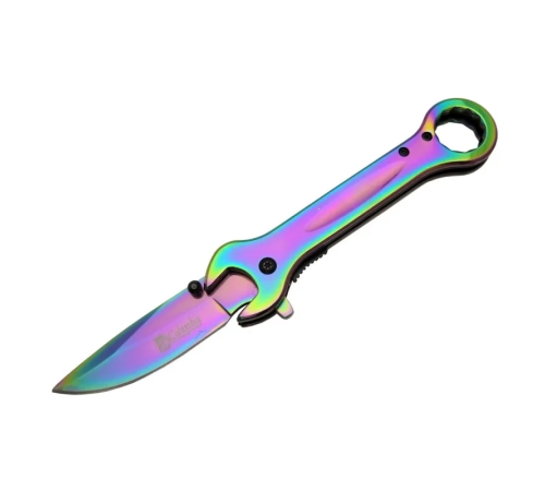 8000a Anahtar Görünümlü Renkli Kamp Çakı 19 Cm - Otomatik, Metal Sap