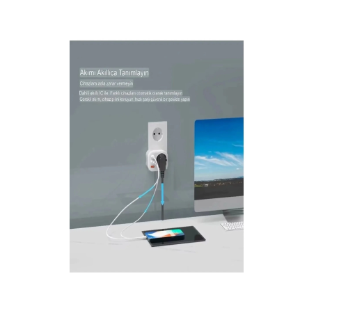 Ac-115 2500w 3.4a 2usb 1type-c 1soket Akım Korumalı Şarj Adaptörü Priz Çoğaltıcı