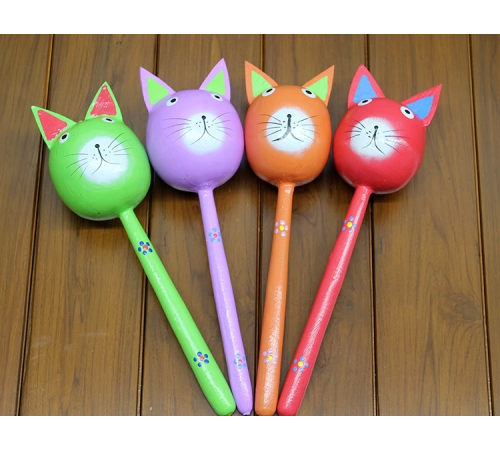 Ahşap Kedi Marakas Tekli Polos:29