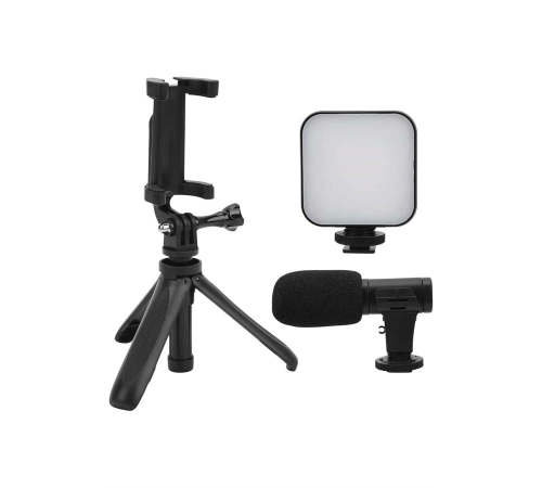 Akıllı Telefon Vlog Kiti Tripod Mini Mikrofonlu Telefon Tutucu