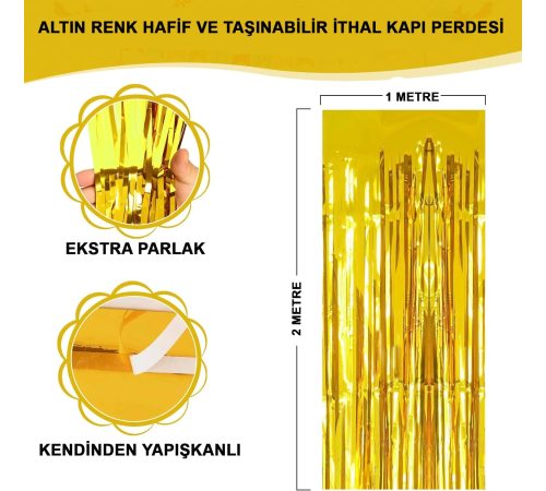 Altın Gold Renk Ekstra Metalize Parlak Saçaklı Arka Fon Perde İthal A Kalite 1x2 Metre Altın Gold Renk Ekstra Metalize Parlak Saçaklı Arka Fon Perde İthal A Kalite 1x2 Metre