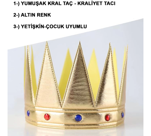 Altın Renk Eva Yumuşak Kral Kraliyet Tacı Yetişkin Çocuk Uyumlu 55 Cm Altın Renk Eva Yumuşak Kral Kraliyet Tacı Yetişkin Çocuk Uyumlu 55 Cm
