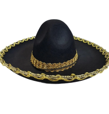 Altın Renk Şeritli Meksika Mariachi Latin Şapkası 55 Cm Çocuk