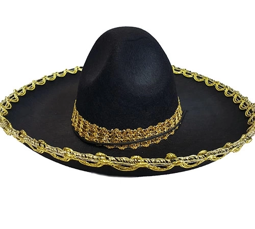 Altın Renk Şeritli Meksika Mariachi Latin Şapkası 55 Cm Çocuk Altın Renk Şeritli Meksika Mariachi Latin Şapkası 55 Cm Çocuk