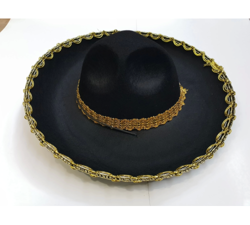 Altın Renk Şeritli Meksika Mariachi Latin Şapkası 55 Cm Çocuk Altın Renk Şeritli Meksika Mariachi Latin Şapkası 55 Cm Çocuk