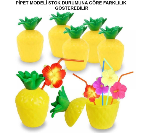Ananas Hawaii Luau Aloha Pipetli İçecek Kabı Bardak 10x13 Cm 1 Adet Ananas Hawaii Luau Aloha Pipetli İçecek Kabı Bardak 10x13 Cm 1 Adet