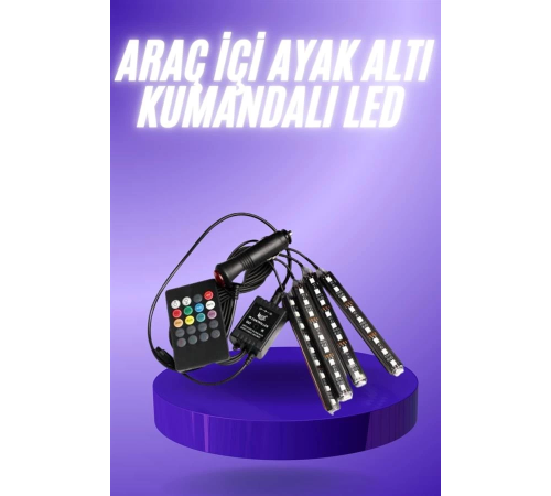 Araç İçi Ayak Altı 12'li Şerit Led Işık Uzaktan Kumandalı RGB Işıklı Ses ve Müziğe Duyarlı