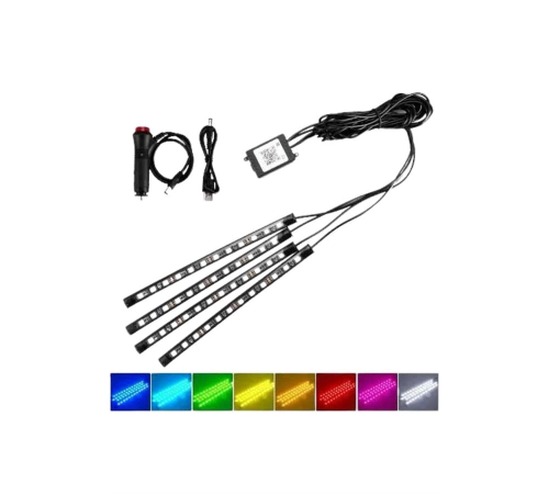 Araç İçi Ayak Altı Led 12 Led Işık Sese Müziğe Duyarlı RGB Işıklı Aydınlatma Seti