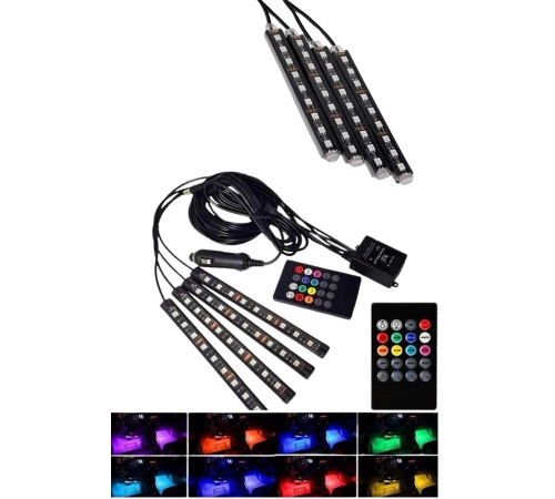 Araç Içi Aydınlatma Kumandalı 12 Led Ayak Altı Led Ambiyans Işığı Sese Duyarlı Kumandalı