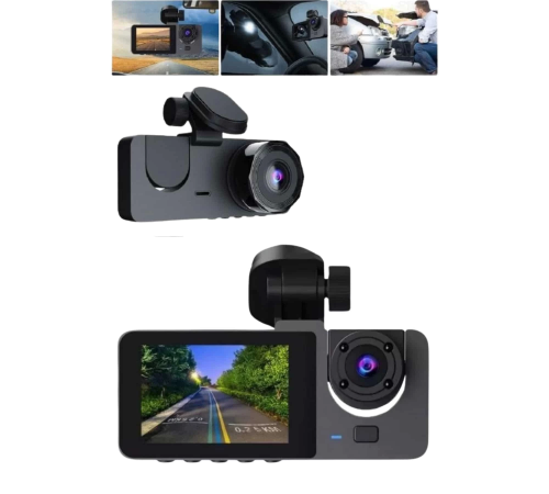 Araç İçi Dikiz Kamerası Sürüş Kaydedici 3 Lensli DVR Kamera