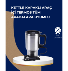 Araç İçi Paslanmaz Çelik Isıtıcı Termos Bardak 12V Çakmak Girişli