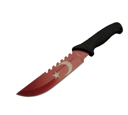 Ayyıldız Mf033 Rd Kırmızı Av Bıçağı 31cm - Testere Detaylı Bıçak, Oluklu, Kılıflı, Plastik Sap