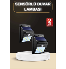 Bahçe Aydınlatma Sensörlü Güneş Enerjili Duvar Lambası 40 Led Işık