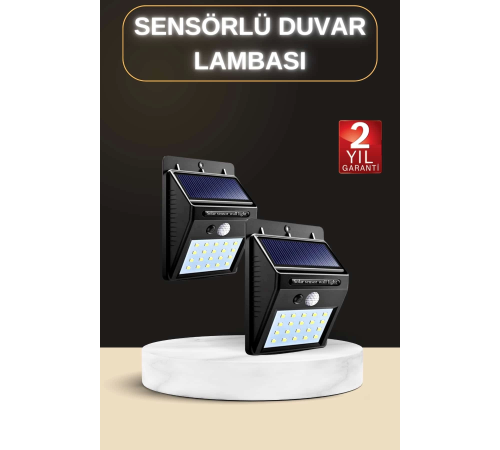 Bahçe Aydınlatma Sensörlü Güneş Enerjili Duvar Lambası 40 Led Işık