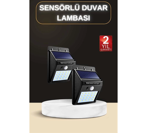 Bahçe Aydınlatma Sensörlü Güneş Enerjili Duvar Lambası 40 Led Işık