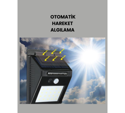 Bahçe ve Dış Mekanlar İçin Güneş Enerjili 20 LED Hareket Sensörlü Lamba