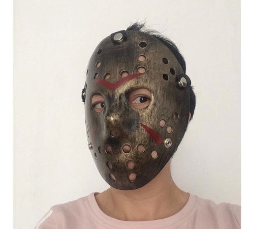 Bakır Renk Kırmızı Çizgili Tam Yüz Hokey Jason Maskesi Hannibal Maskesi Bakır Renk Kırmızı Çizgili Tam Yüz Hokey Jason Maskesi Hannibal Maskesi