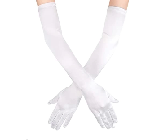 Beyaz Renk Dirseğe Kadar Uzun Kumaş Eldiven 40 Cm