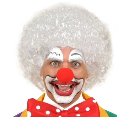 Beyaz Renk Kıvırcık Afro Bonus Peruk Saç Ve Kırmızı Sünger Burun Seti Beyaz Renk Kıvırcık Afro Bonus Peruk Saç Ve Kırmızı Sünger Burun Seti