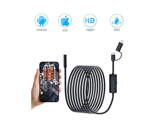 BFS 5 Metre Endoskop Yılan Video Kamera Ios Ve Android Uyumlu Led’li 8 Mm Sert Kablo 2mp