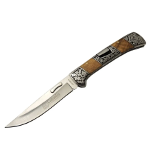 BFS A3159-d Kahverengi Kamp Çakı 23,5cm- Ahşap Sap, Kaplan İşlemeli, Kemerlikli