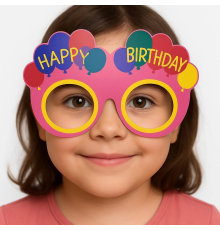 BFS Balon Desenli Karton Doğum Günü Gözlükleri 6 Adet Pembe Renk
