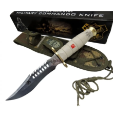 BFS Beyaz Kurt Tırtıklı Oluklu Komando Bıçağı 30 Cm - Kamuflaj Kılıflı