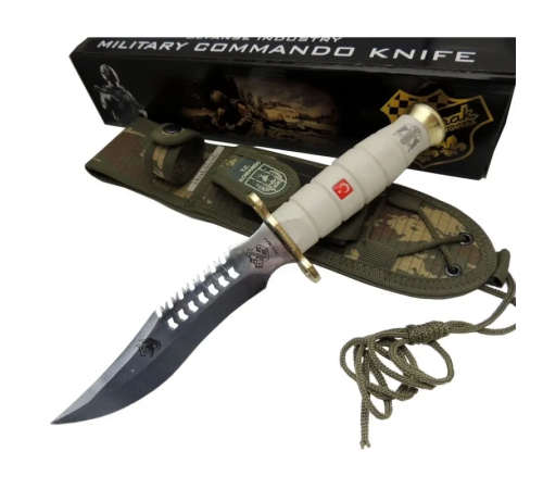 BFS Beyaz Kurt Tırtıklı Oluklu Komando Bıçağı 30 Cm - Kamuflaj Kılıflı BFS Beyaz Kurt Tırtıklı Oluklu Komando Bıçağı 30 Cm - Kamuflaj Kılıflı