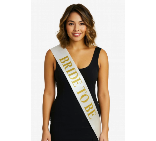 BFS Beyaz Saten Üzerine Kalın Altın Yazılı Bride To Be Kuşağı