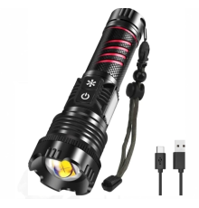 BFS Br-6800 Zoomlu 30w  El Feneri Cob Led 8 Fonksiyonlu C-tip Şarj Edilebilir Powerbank Taktik El Feneri