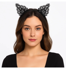 BFS Dantelli Siyah Kedi Tacı - Vintage Tarz Dantel Kedi Kulak