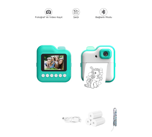 BFS Dijital Video Kayıt Fotoğraf Çocuk Kamerası Anlık Termal Resim Kağıt Baskılı Mavi BFS Dijital Video Kayıt Fotoğraf Çocuk Kamerası Anlık Termal Resim Kağıt Baskılı Mavi