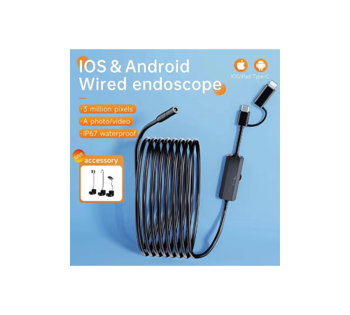 BFS Endoskop Yılan Video Kamera Ios Ve Android Uyumlu Led’li 10 Metre 8 Mm Sert Kablo 2mp