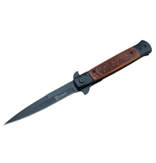 BFS Fs 902 Siyah Kamp Çakı 23cm- Yarı Otomatik, Ejderha Motifli Ahşap Sap, Kemerlikli