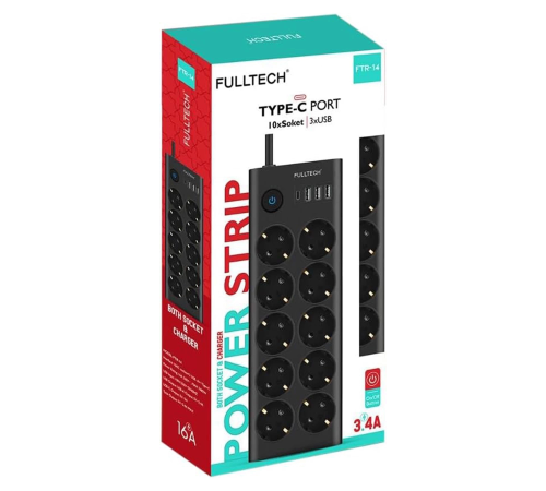 BFS Ftr14 Type-c Girişli Akım Korumalı 10’lu Priz, 3 Usb