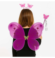 BFS Fuşya Kelebek Kız Seti – 50 Cm Kelebek Kanadı, Taç Ve Asa