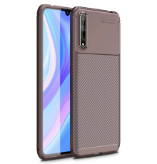 BFS  Huawei P Smart S Kılıf Auto Focus Karbon Kapak - Kahverengi
