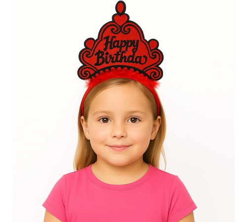 BFS Kırmızı Happy Birthday Prenses Tacı – Doğum Günü Taç Aksesuarı
