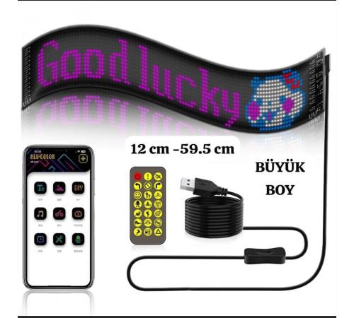 BFS Led Ekran Matrix Panel Cama Yapışan En Büyük Boy 16x96 Led Sayısı Araba Yazısı 12cm-59.5cm