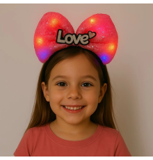 BFS Led Işıklı Love Yazılı Fuşya Fiyonk Taç – Kız Çocuk Parti Tacı