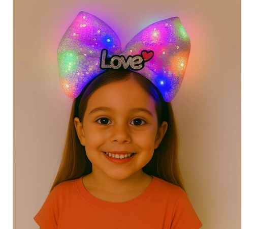 BFS Led Işıklı Love Yazılı Mor Fiyonk Taç – Kız Çocuk Parti Tacı