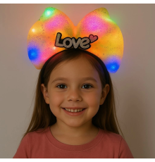 BFS Led Işıklı Love Yazılı Sarı Fiyonk Taç – Kız Çocuk Parti Tacı
