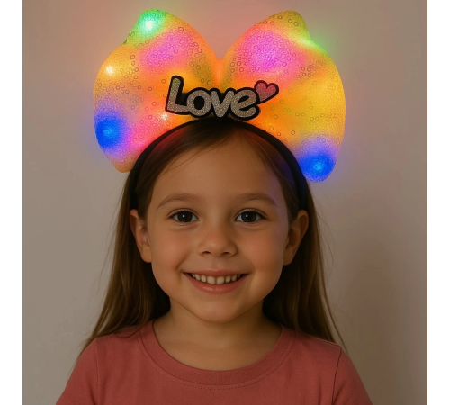BFS Led Işıklı Love Yazılı Sarı Fiyonk Taç – Kız Çocuk Parti Tacı