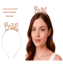 BFS Rose Gold Renkli Taşlı “bride” Gelin Tacı – El Yazısı Yazı Tipiyle