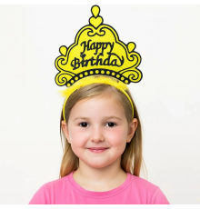 BFS Sarı Happy Birthday Prenses Tacı – Doğum Günü Taç Aksesuarı
