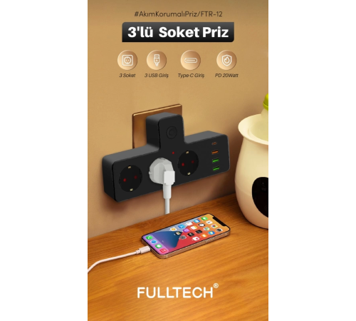 BFS Termal Akım Korumalı Isıya Dayanıklı 3’lü Priz 3x Usb 1x Type-c BFS Termal Akım Korumalı Isıya Dayanıklı 3’lü Priz 3x Usb 1x Type-c