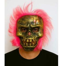 BFS Wild Skull - Bakır Kafatası Pembe Saçlı İskelet Maske