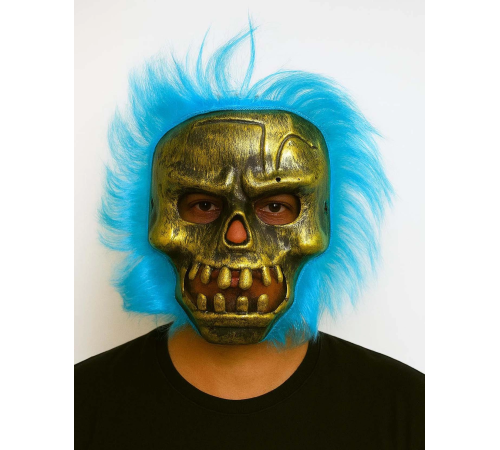 BFS Wild Skull - Bakır Kafatası Turkuaz Saçlı İskelet Maske BFS Wild Skull - Bakır Kafatası Turkuaz Saçlı İskelet Maske